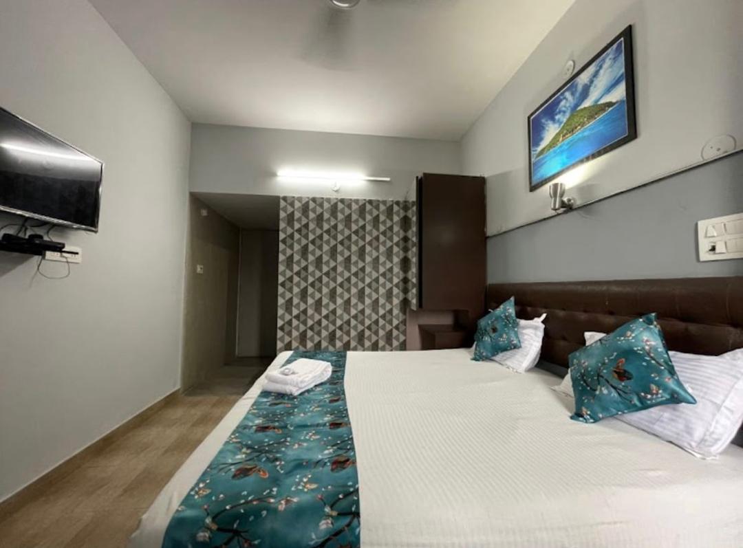 Well-lit hotel room with a view